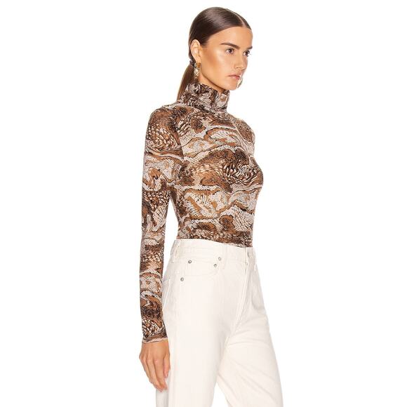 GANNI Mesh Turtle Neck Top Long‎ Sleeves Tiger Eye Brown Women’s Size 36 (US 4) - Picture 2 of 10